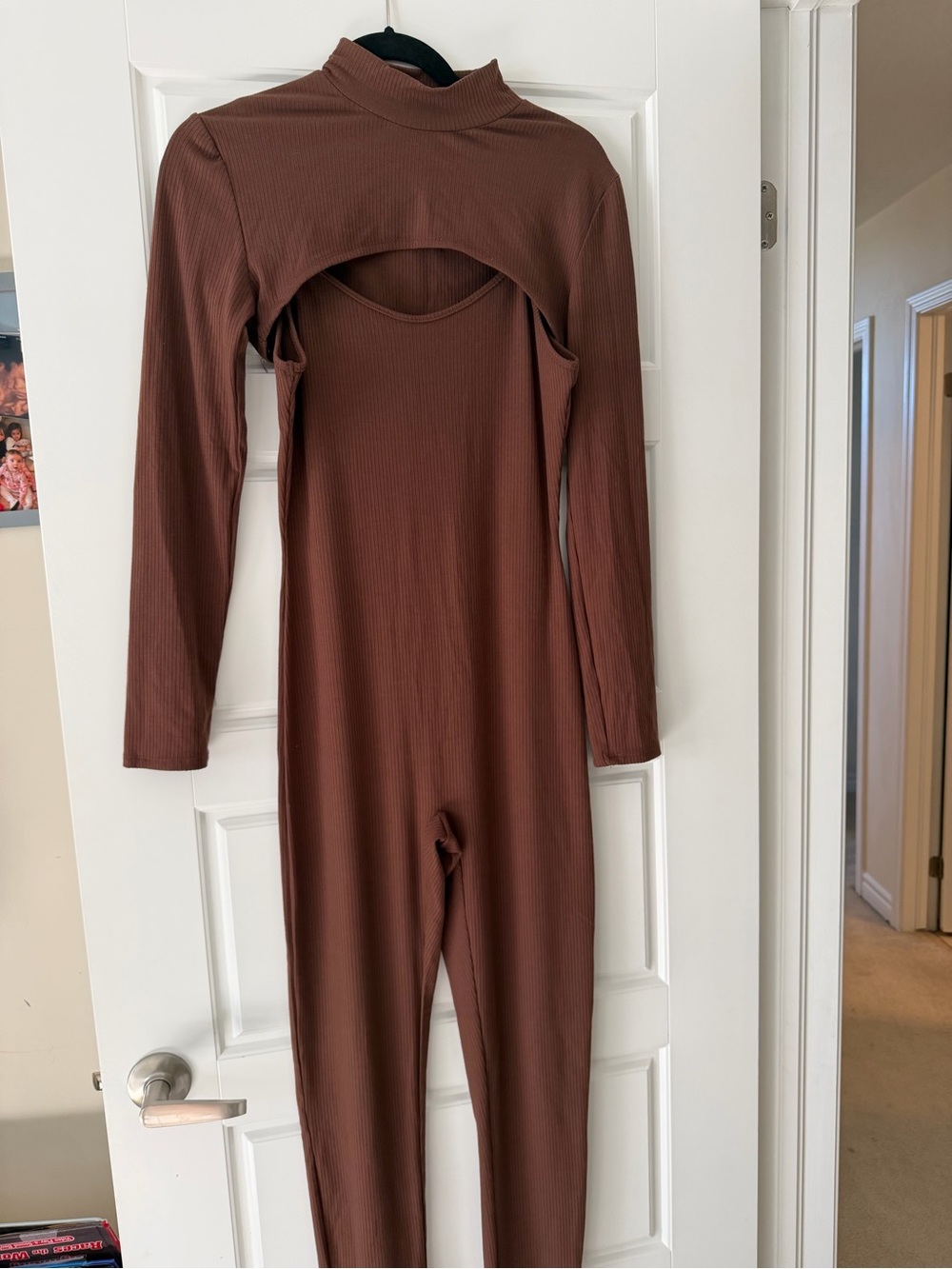 Forever 21 Brown Ribbed V-Neck Long Sleeve Top